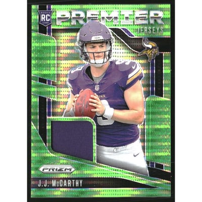 2024 Panini Prizm Premier Jerseys Neon Green Pulsar #8 JJ McCarthy
