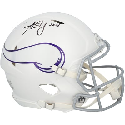 Aaron Jones Minnesota Vikings Autographed Fanatics Authentic Riddell 2024 White Alternate Speed Authentic Helmet with "SKOL" Inscription 