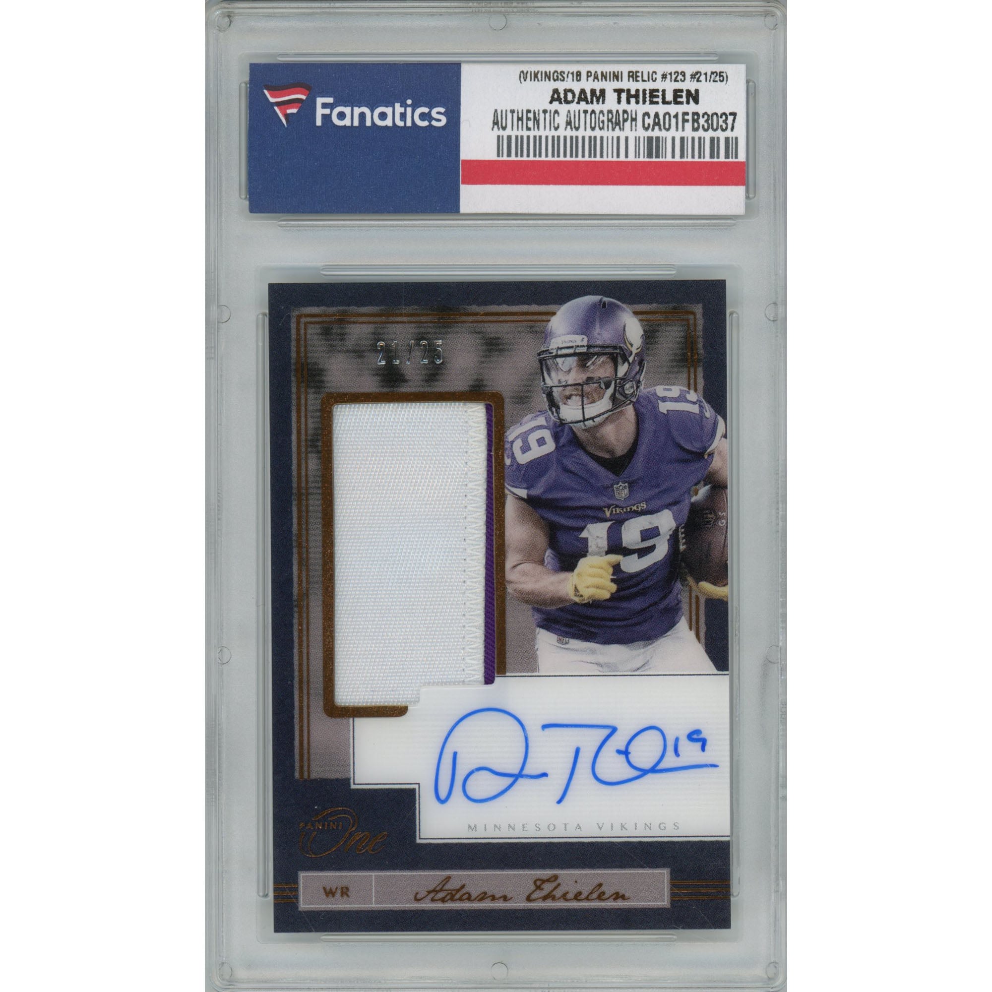 Autographed Minnesota Vikings Adam Thielen 2018 Panini One Relic