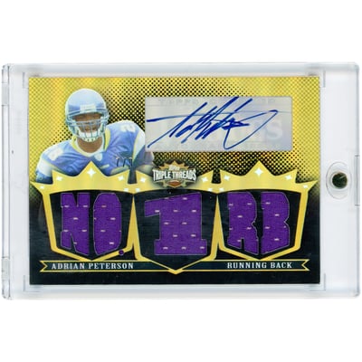 Adrian Peterson Minnesota Vikings Autographed 2007 Topps Triple Threads Multi Relic Gold #TTRA-72 #7/9 Rookie Card
