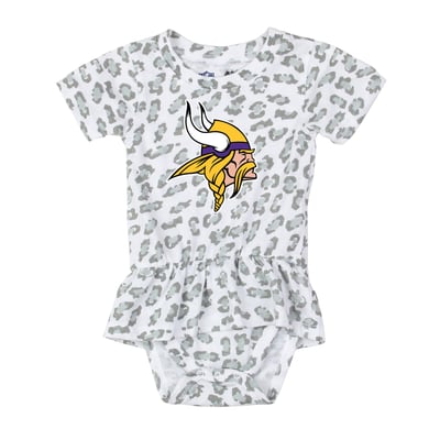  Minnesota Vikings Wes & Willy Girls Infant Leopard Print Ruffled Romper - White