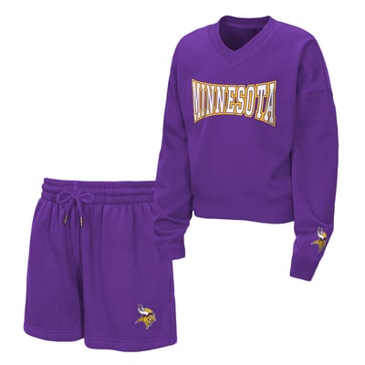  Minnesota Vikings WEAR by Erin Andrews Girls Youth Red Zone Fleece V-Neck Sweatshirt and Shorts Set - Purple
