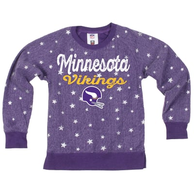  Minnesota Vikings Wes & Willy Girls Youth Shimmer Star Sweatshirt - Purple