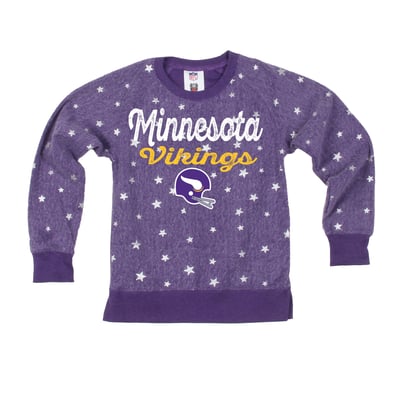  Minnesota Vikings Wes & Willy Girls Youth Shimmer Star Sweatshirt - Purple