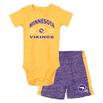 Minnesota Vikings Wes & Willy Infant Cloudy Yard Hopper Bodysuit & Shorts Set - Gold/Purple