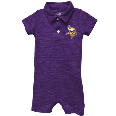 Minnesota Vikings Wes & Willy Infant Short Leg Cloudy Yarn Polo Romper - Purple