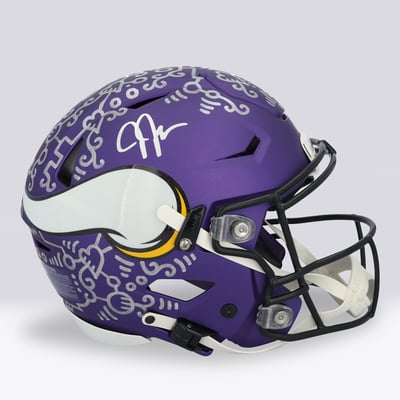 Justin Jefferson Minnesota Vikings Autographed Fanatics Authentic Riddell Speed Flex Authentic Helmet - Art by Alex Alpert - Limited Edition #1/1 - UW25