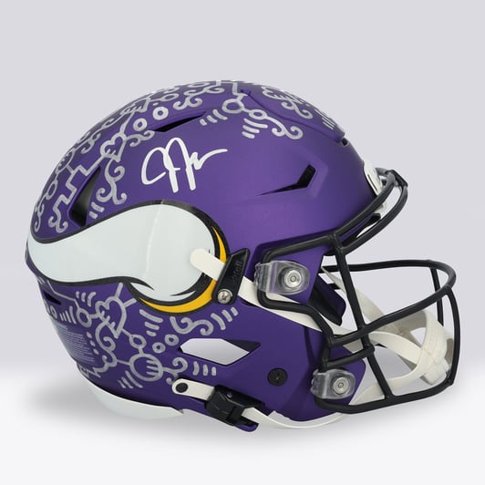 Justin Jefferson Minnesota Vikings Autographed Fanatics Authentic Riddell Speed Flex Authentic Helmet - Art by Alex Alpert - Limited Edition #1/1 - UW25