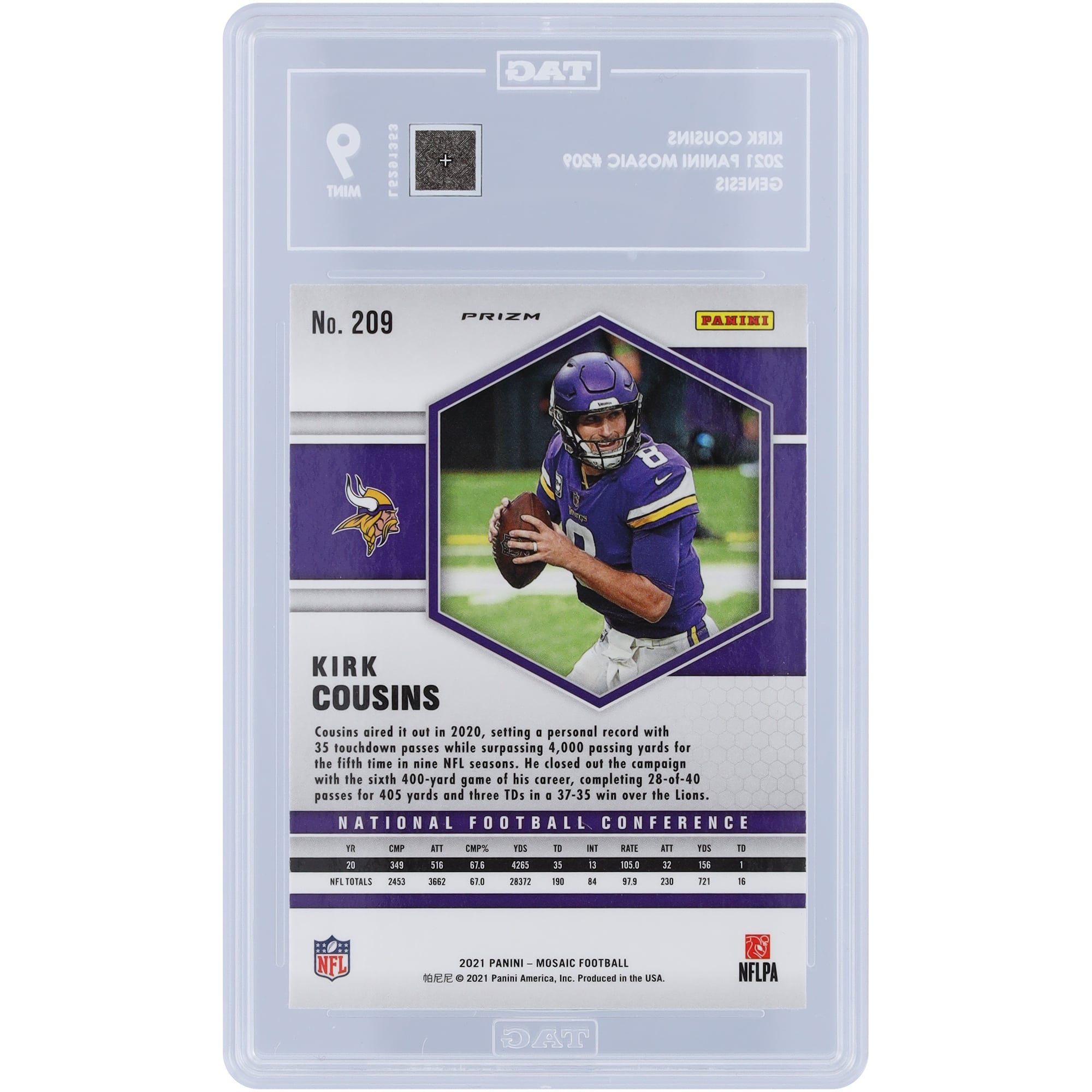 Kirk Cousins Minnesota Vikings 2021 Panini Mosaic Genesis Prizm