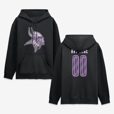 Minnesota Vikings Big & Tall Metallic Mascot Personalized Name & Number Hoodie - Black