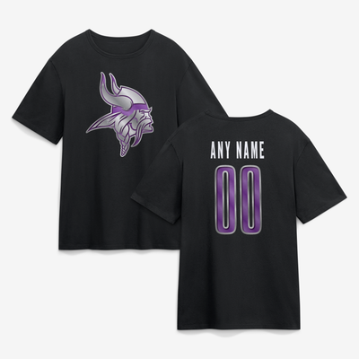 Minnesota Vikings Big & Tall Metallic Mascot Personalized Name & Number T-Shirt - Black
