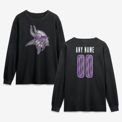 Minnesota Vikings  Forged Mascot Personalized Name & Number Long Sleeve T-Shirt - Black