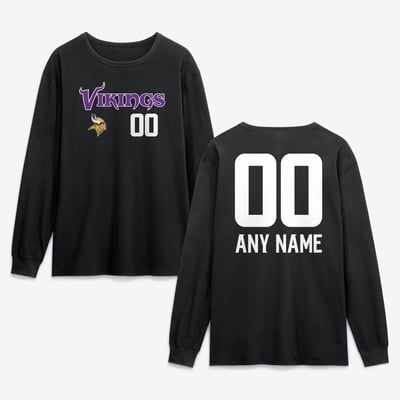 Minnesota Vikings  Touchdown Wordmark Personalized Name & Number Long Sleeve T-Shirt - Black