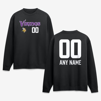 Minnesota Vikings  Touchdown Wordmark Personalized Name & Number Sweatshirt - Black