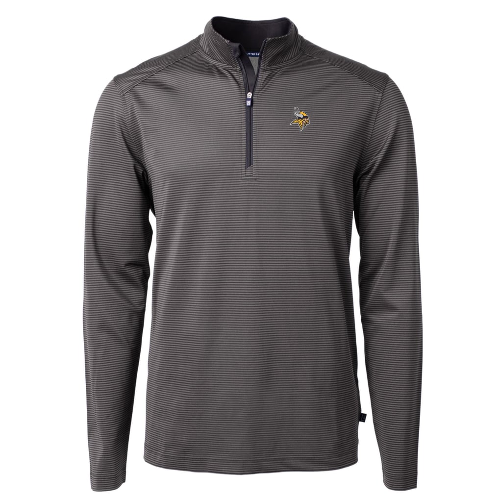 Minnesota Vikings Cutter & Buck Virtue Eco Pique Micro Stripe Recycled Quarter-Zip Pullover Top - Black/Gray