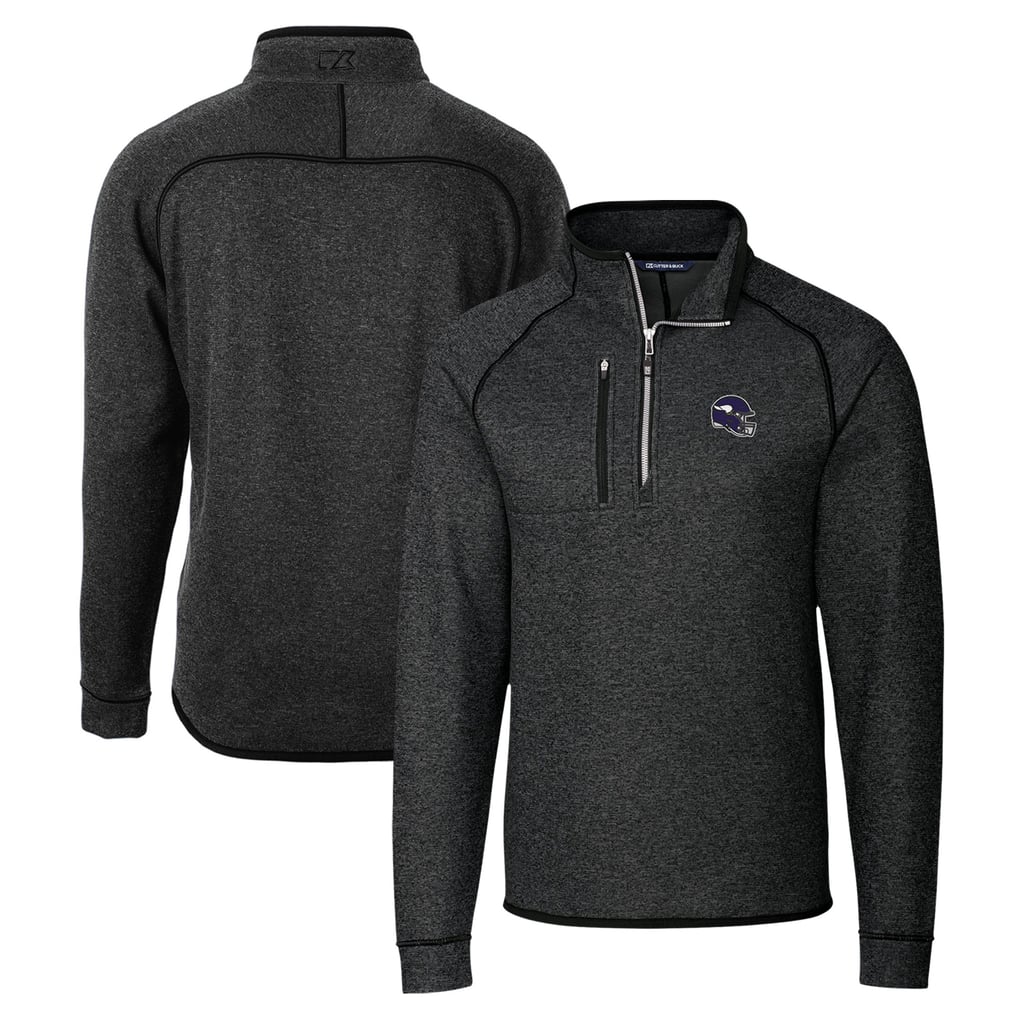  Minnesota Vikings Cutter & Buck Helmet Mainsail Sweater-Knit Half-Zip Pullover Jacket - Charcoal