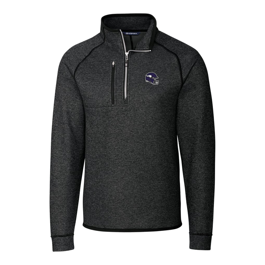  Minnesota Vikings Cutter & Buck Helmet Mainsail Sweater-Knit Half-Zip Pullover Jacket - Charcoal