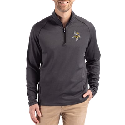 Minnesota Vikings Cutter & Buck Peshastin Eco Fleece Tri-Blend Raglan Recycled Quarter-Zip Jacket -  Heather Black