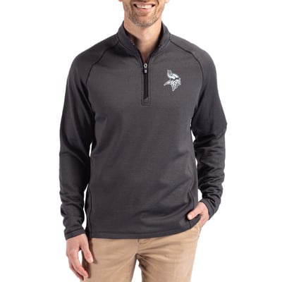 Minnesota Vikings Cutter & Buck Peshastin Eco Fleece Tri-Blend Raglan Recycled Quarter-Zip Jacket -  Heather Black