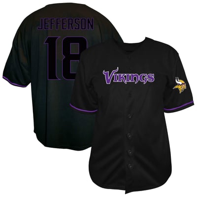 Justin Jefferson Minnesota Vikings Fanatics Big & Tall Button-Up Baseball Jersey - Black