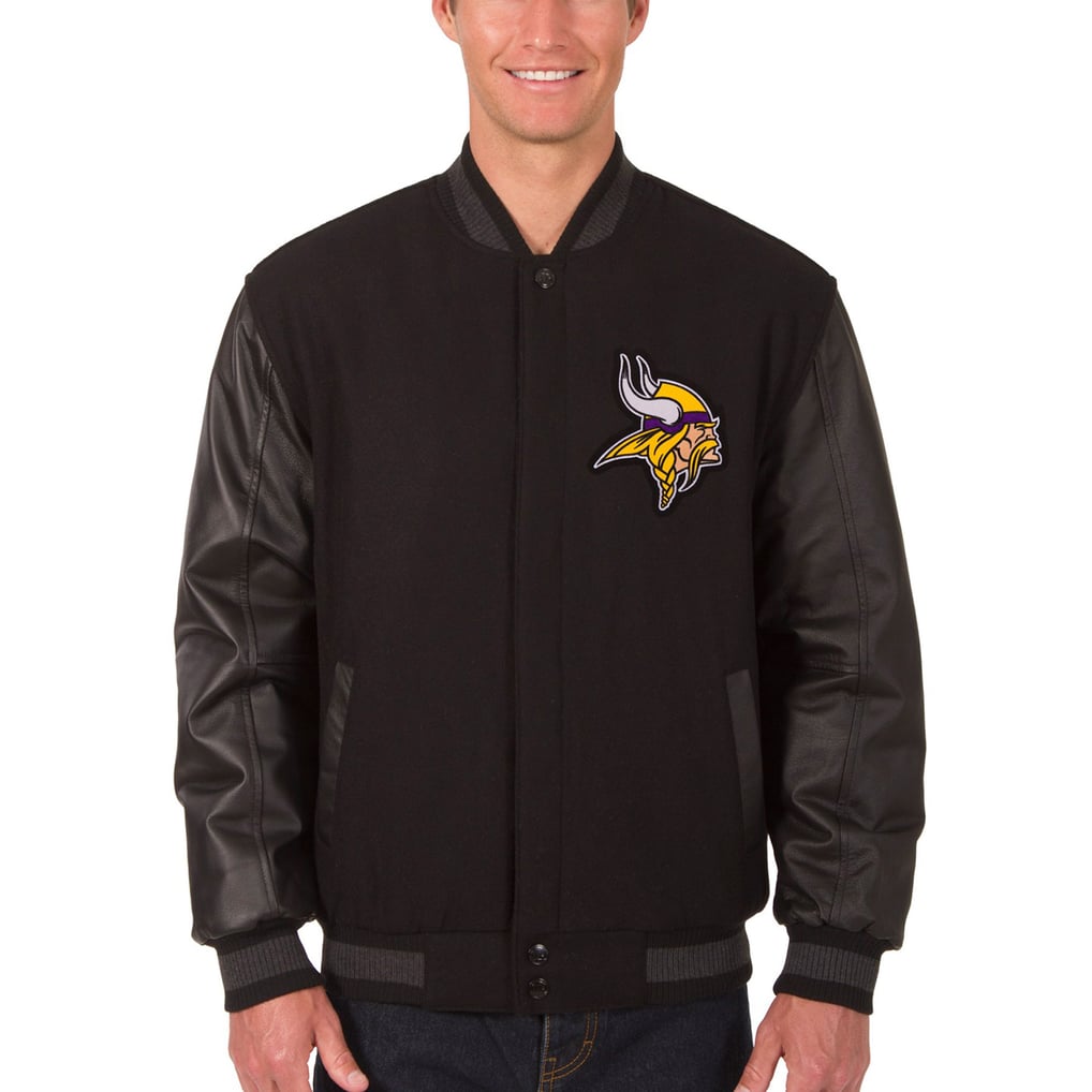 Minnesota Vikings JH Design Wool & Leather Reversible Jacket with Embroidered Logos - Black