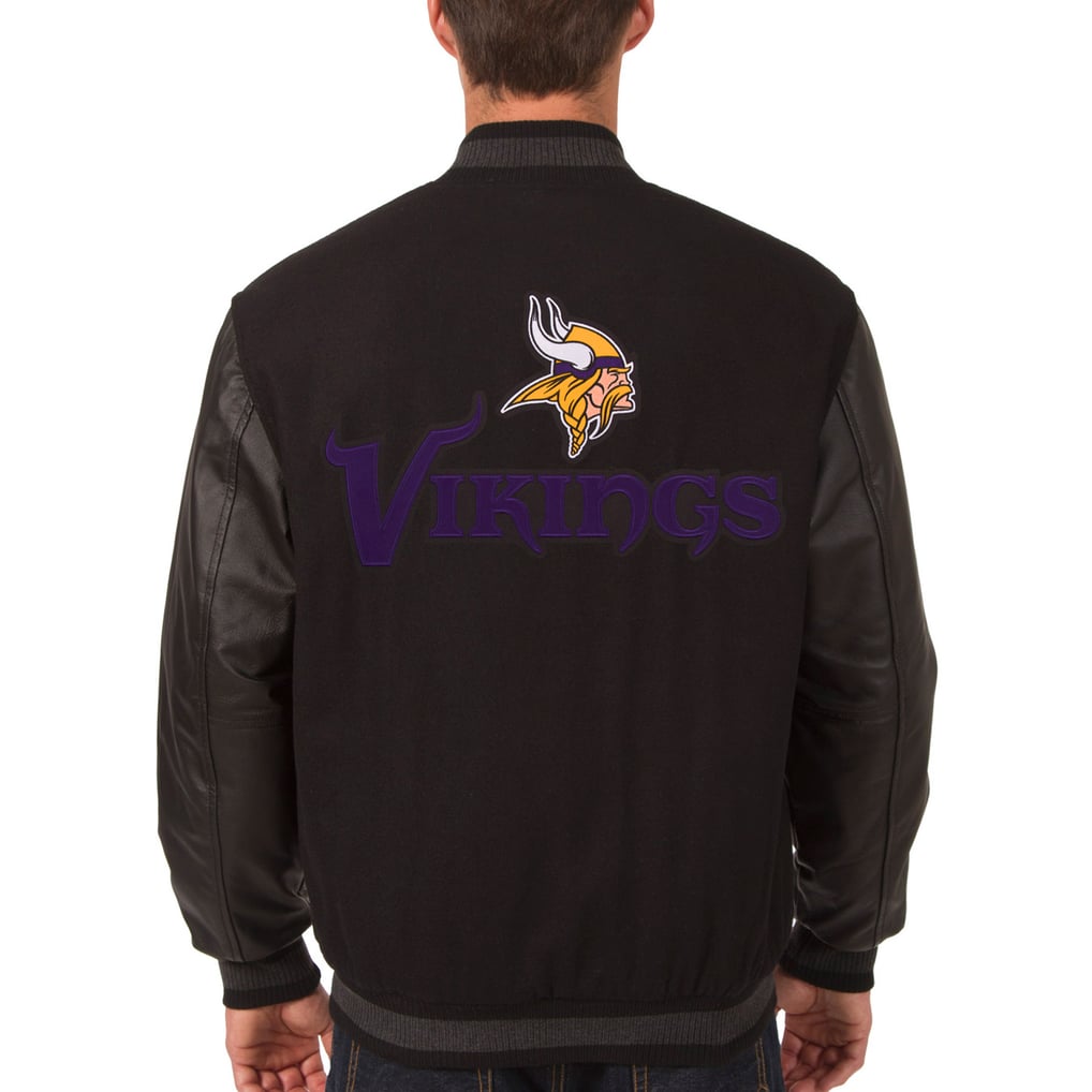 Minnesota Vikings JH Design Wool & Leather Reversible Jacket with Embroidered Logos - Black