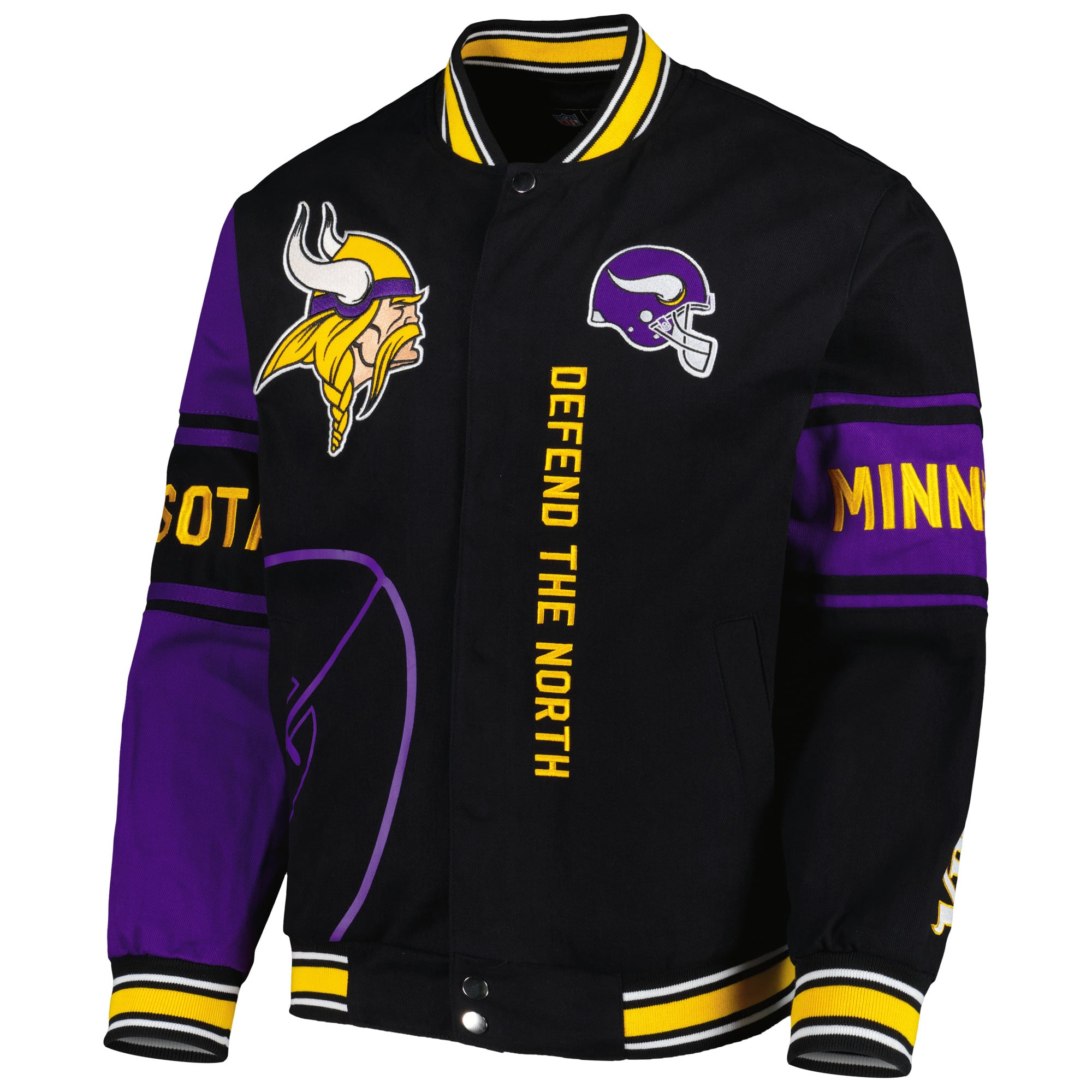 NFL Minnesota Vikings スタジャン M 黒/紫 Men's JH Design Black/Purple Minnesota Vikings Twill Full-Snap Jacket