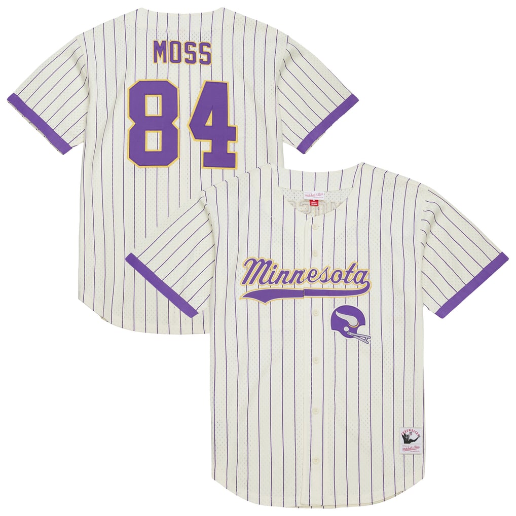Randy Moss Minnesota Vikings Mitchell & Ness Name & Number Mesh Button-Up Baseball Jersey - Cream