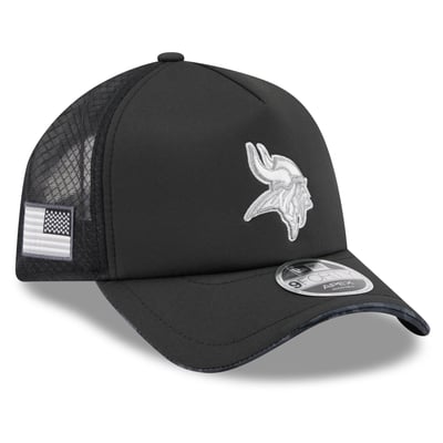 Minnesota Vikings New Era 2026 Salute To Service Apex 9FORTY Adjustable Trucker Hat - Black
