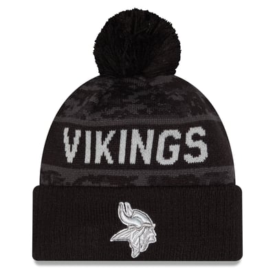 Minnesota Vikings New Era 2026 Salute To Service Cuffed Knit Hat with Pom - Black