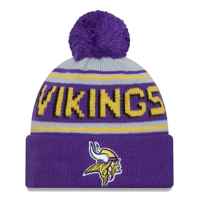  Minnesota Vikings New Era  Main Cuffed Knit Hat with Pom - Purple