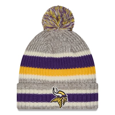 Minnesota Vikings New Era Stripe Cuff Knit Hat with Pom - Purple/Gray