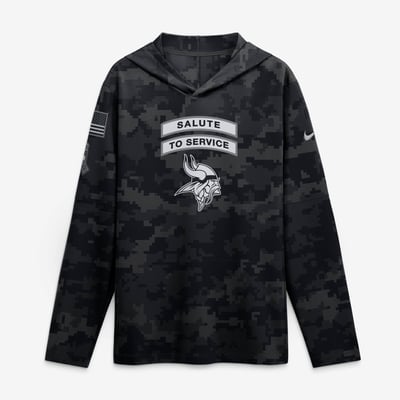  Minnesota Vikings Nike 2026 Salute to Service Sideline Lightweight Hooded Dri-FIT Long Sleeve Top - Black