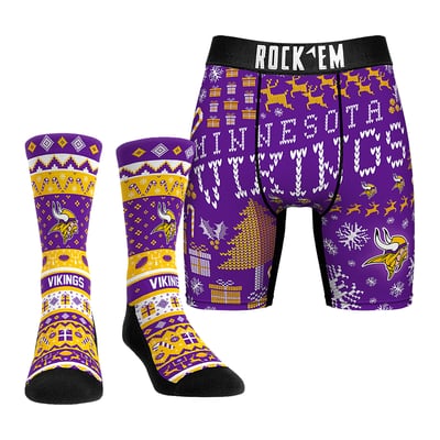 Minnesota Vikings Rock Em Socks Holiday Tacky Sweater Underwear and Crew Socks Combo Pack