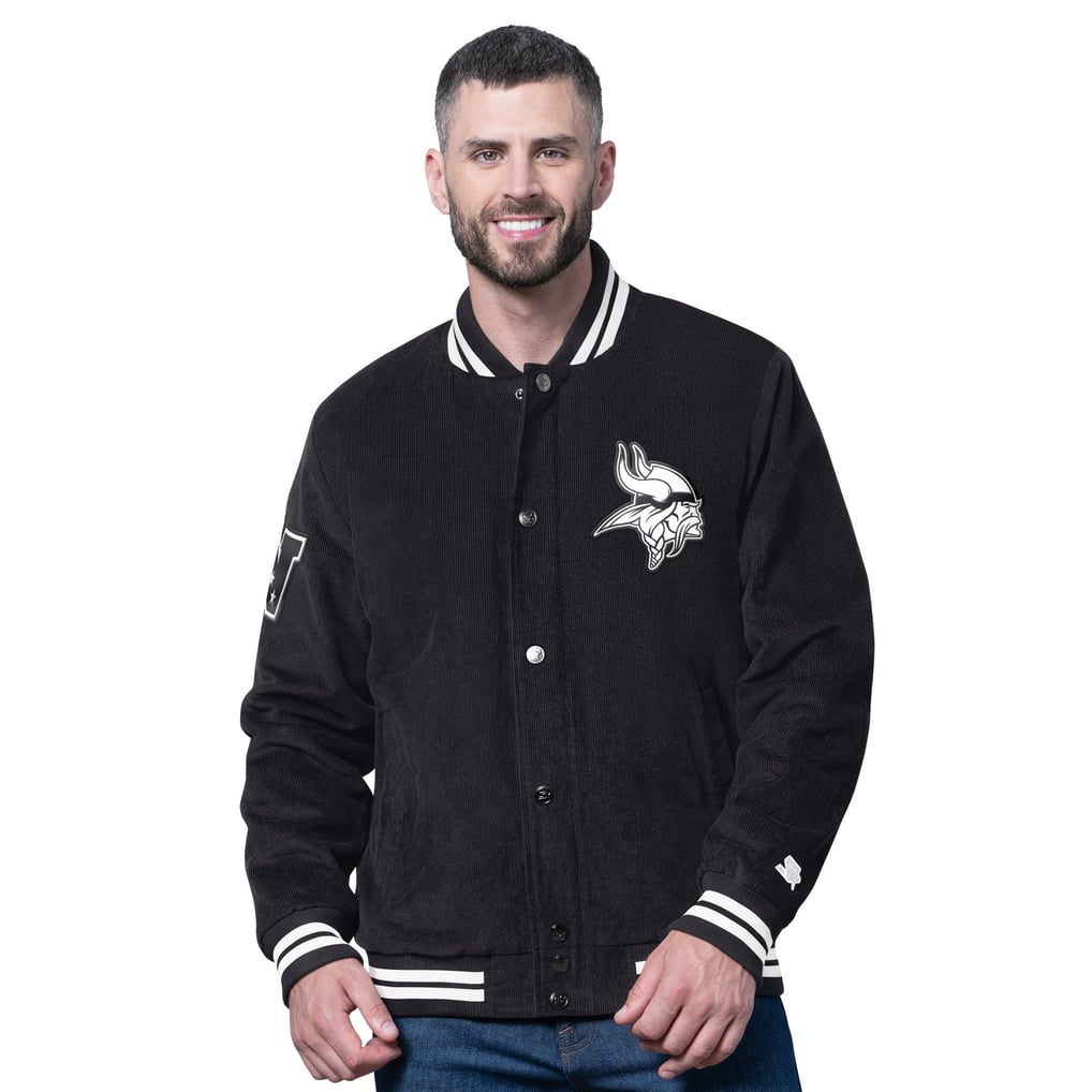 Minnesota Vikings Starter Blackout Corduroy Full-Snap Varsity Jacket - Black