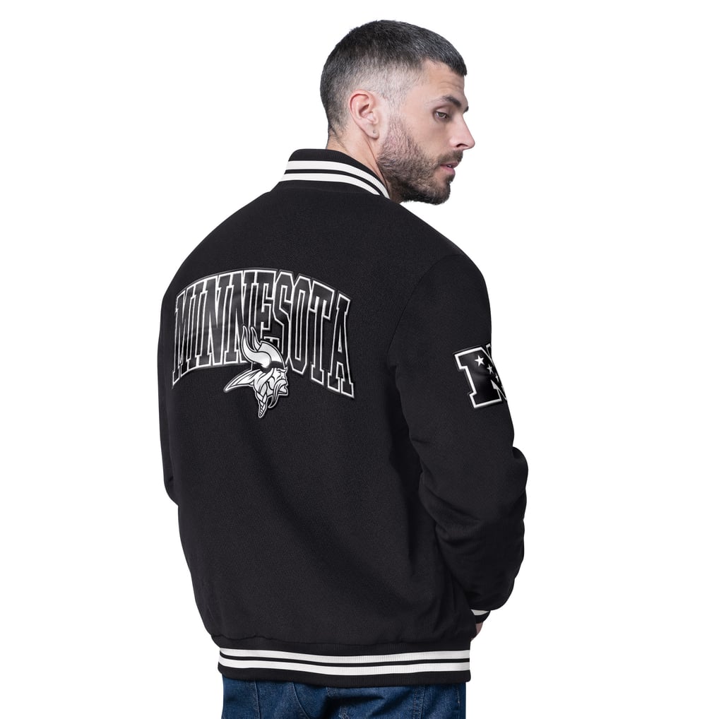 Minnesota Vikings Starter Blackout Corduroy Full-Snap Varsity Jacket - Black