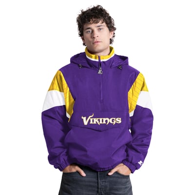 Minnesota Vikings Starter The Throwback Half-Zip Hooded Jacket - Purple