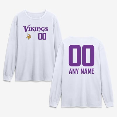 Minnesota Vikings  Touchdown Wordmark Personalized Name & Number Long Sleeve T-Shirt - White