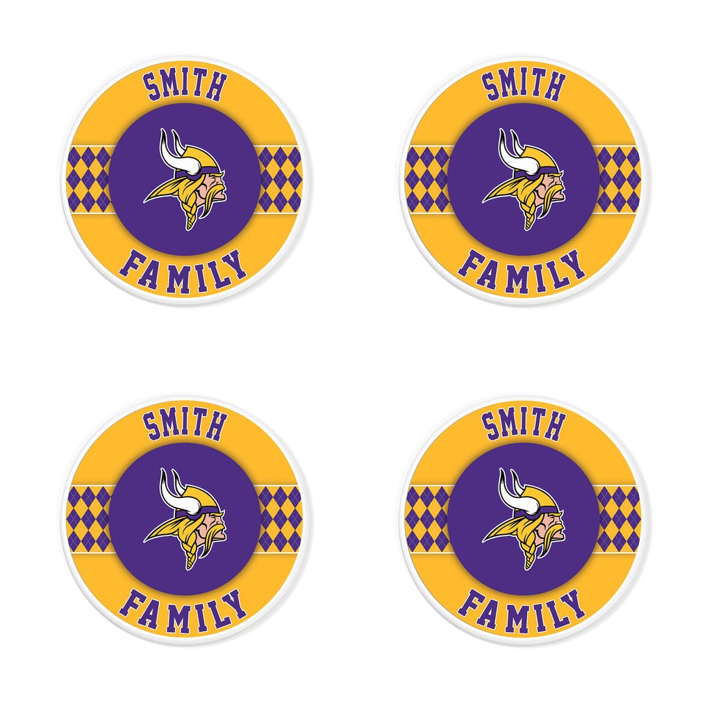 Minnesota Vikings 4" Personalized Circular Coasters 4-Pack Set