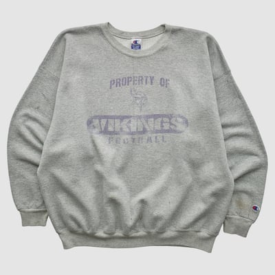 Minnesota Vikings Champion 2000s Pullover Sweatshirt - Heather Gray - L by Fanatics Real Vintage