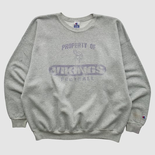 Minnesota Vikings Champion 2000s Pullover Sweatshirt - Heather Gray - L by Fanatics Real Vintage