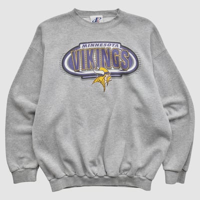 Minnesota Vikings Logo Athletic 90s Pullover Sweatshirt - Heather Gray - S by Fanatics Real Vintage