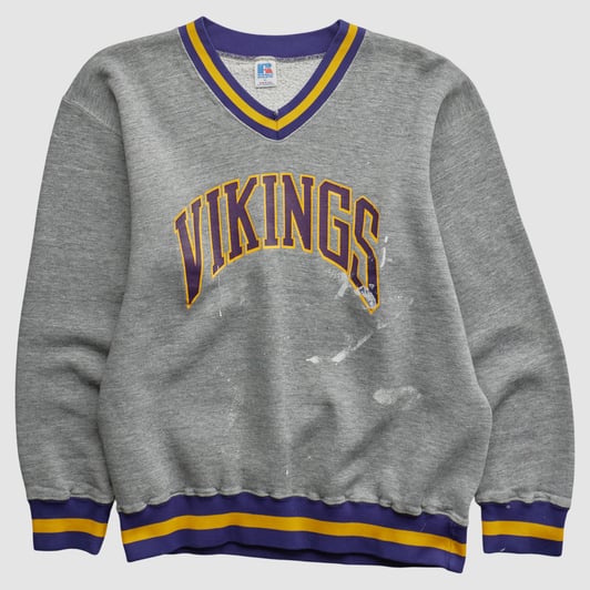 Minnesota Vikings Russell 90s Pullover Sweatshirt - Heather Gray - S by Fanatics Real Vintage