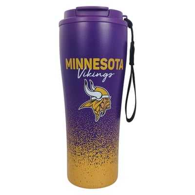 Minnesota Vikings Pegasus 20oz Splatter Script Stainless Steel ProSip Coffee Cup with Strap