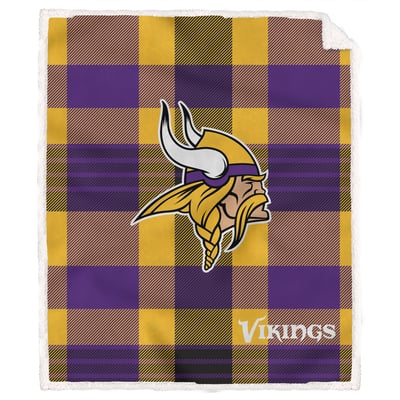 Minnesota Vikings Pegasus Bold Plaid Steel 50" x 60" Ultra Cozy Sherpa Blanket