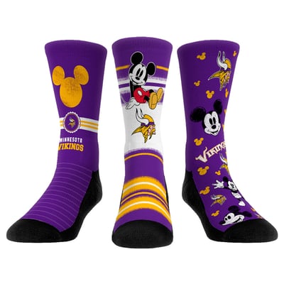  Minnesota Vikings Rock Em Unisex Disney Three-Pack Crew Socks Set - 