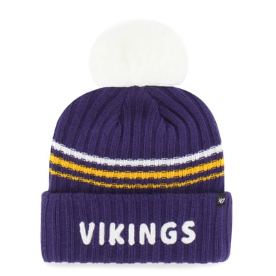  Minnesota Vikings '47 Women's Fuzzy Script Cuffed Knit Hat with Pom - Purple