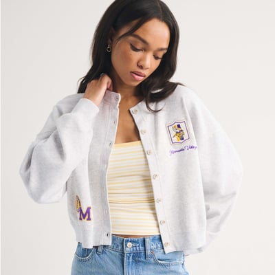 Minnesota Vikings Abercrombie & Fitch Women's Full-Button Cardigan - Heather Gray
