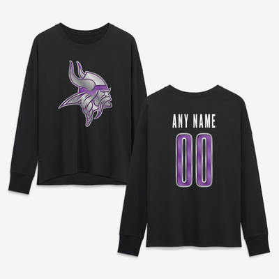 Minnesota Vikings Women's Forged Mascot Personalized Name & Number Long Sleeve T-Shirt - Black