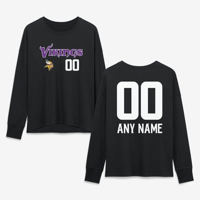 Minnesota Vikings Women's Touchdown Wordmark Personalized Name & Number Long Sleeve T-Shirt - Black